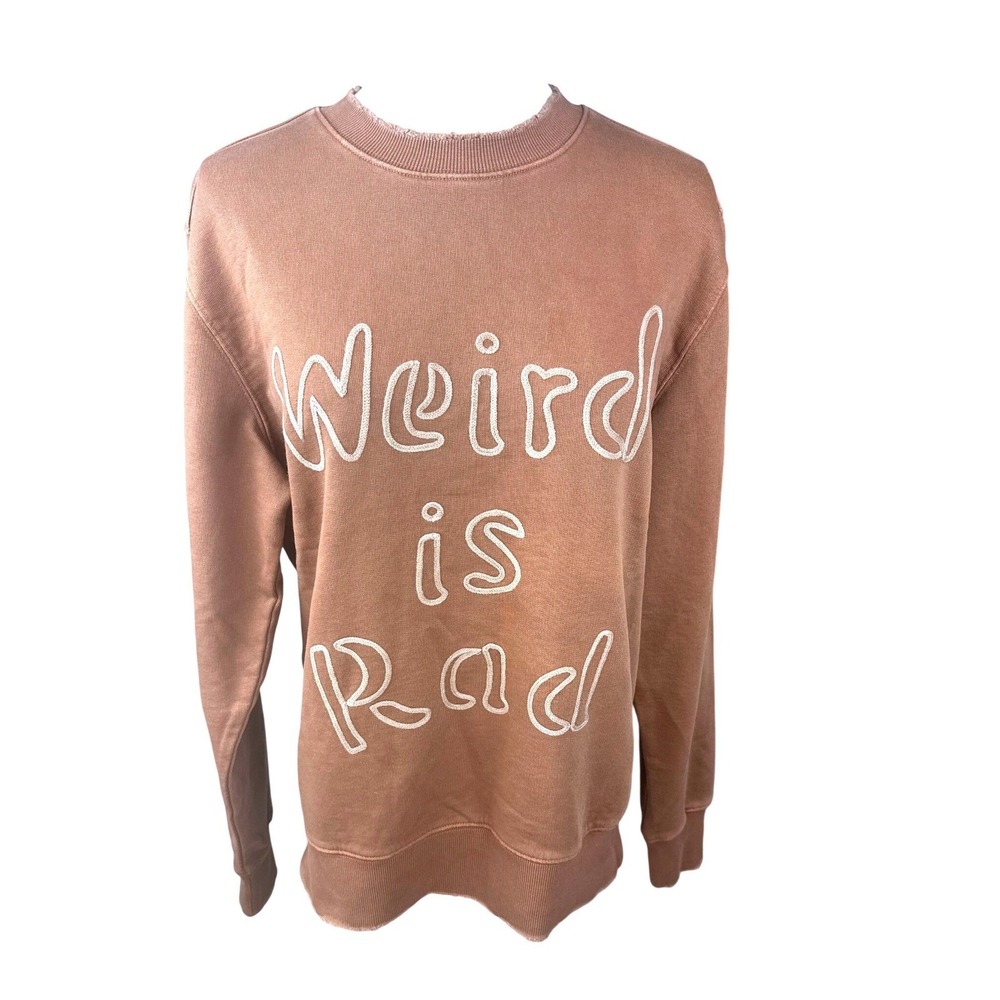 Sandrine Rose NWT XS Weird Is Rad Sweatshirt Brown Distressed Embroidered unisex